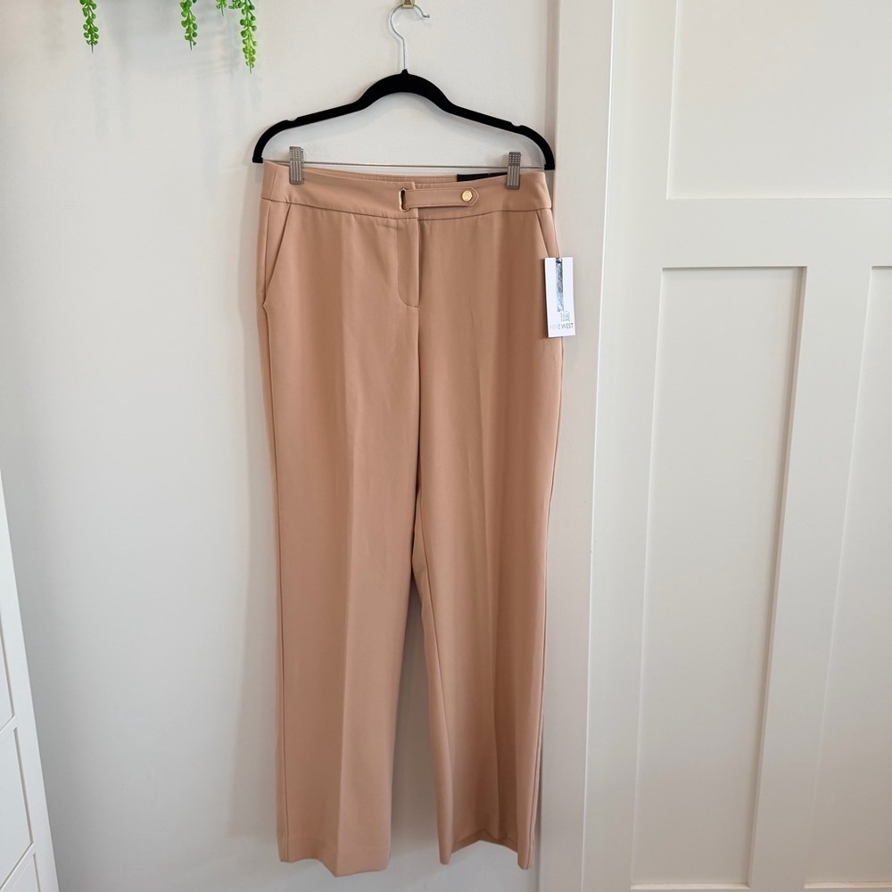 Nine West NWT Women's Tan Barley Field Dress Pants Gold Button Closure Size US 4